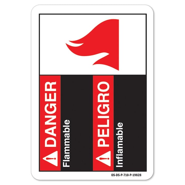 ANSI Danger Sign, Danger Flammable, Bilingual Spanish, 18in X 12in Decal, 12" W, 18" L, Landscape